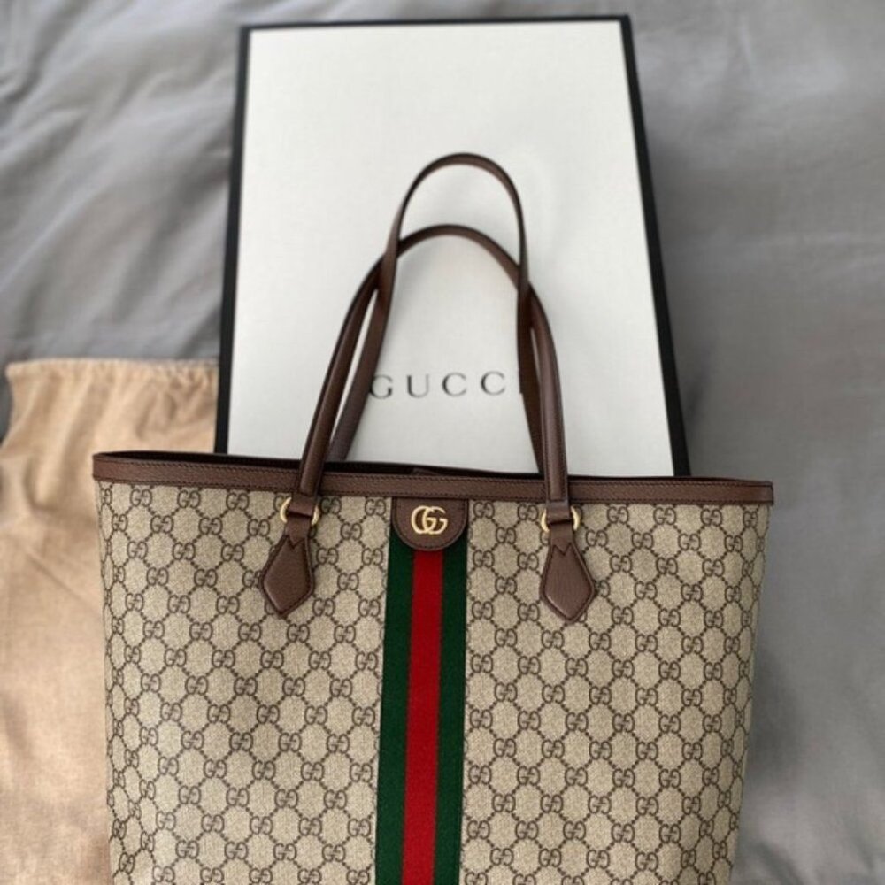 Gucci Brown Ophidia GG Coated Canvas Tote Bag